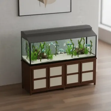 Aquário com peixes e vegetação