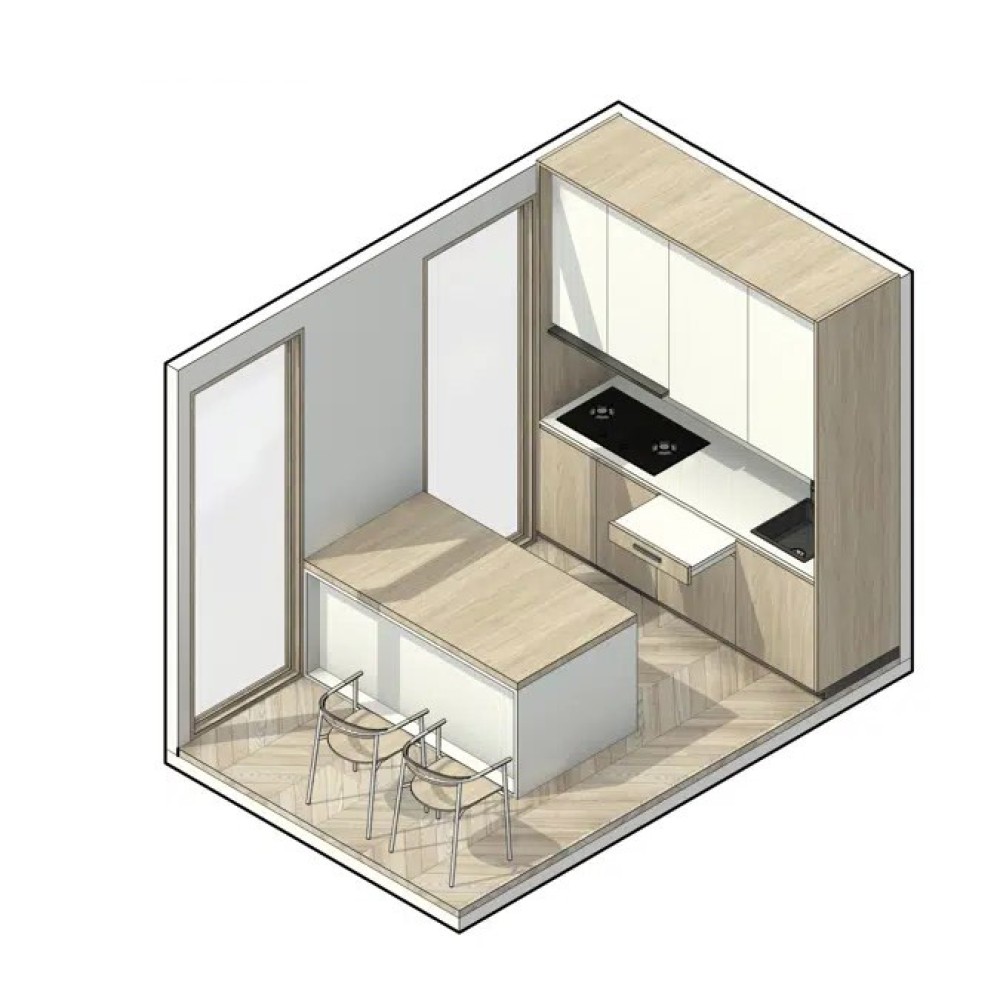 Cozinha com Ilha e mesa embutida deslizante