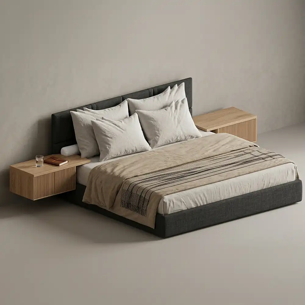 Cama King com mesas de cabeceira