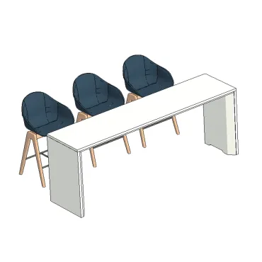 Mesa coletiva com 3 bancos