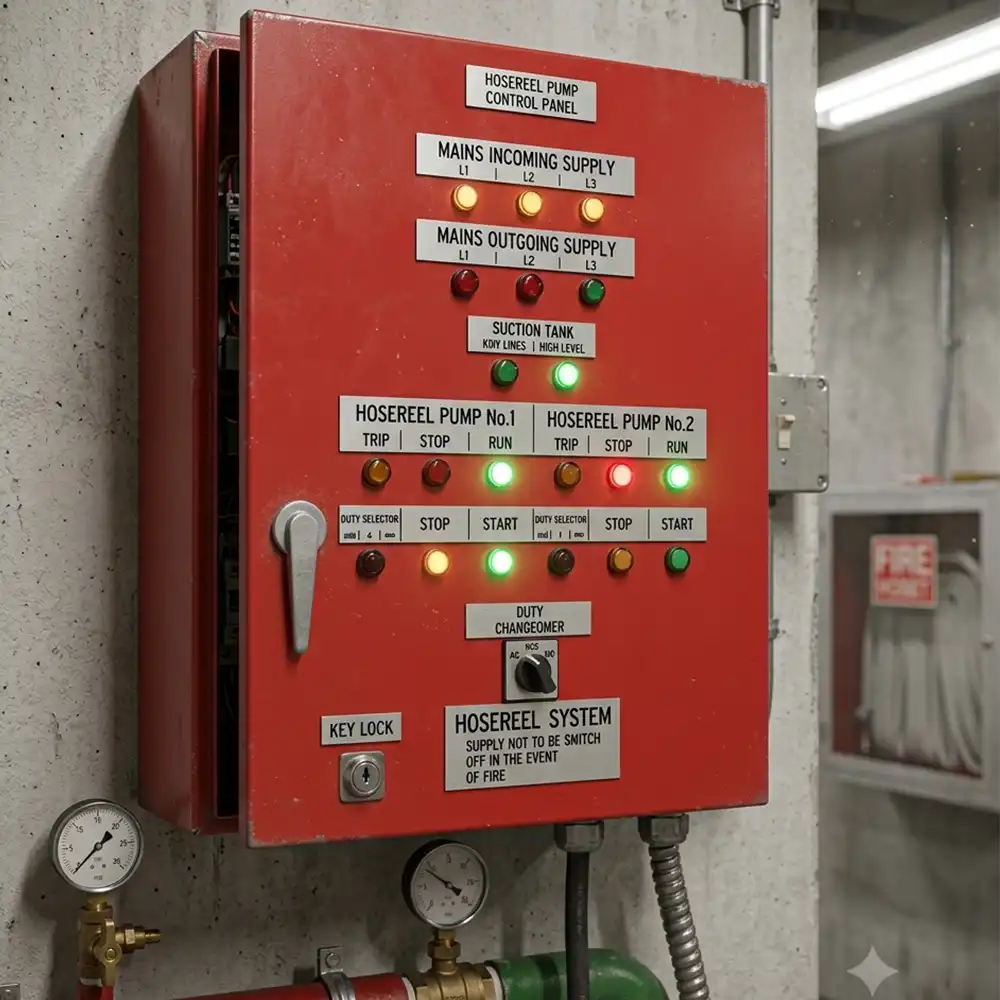 Painel de controle da bomba de incêndio