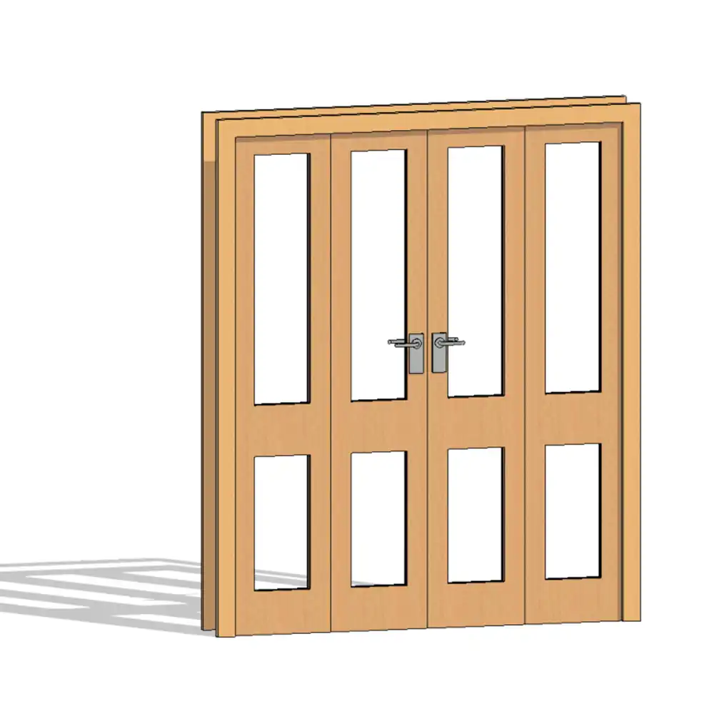 Porta de Madeira 4 Folhas de Abrir com Visor de Vidro