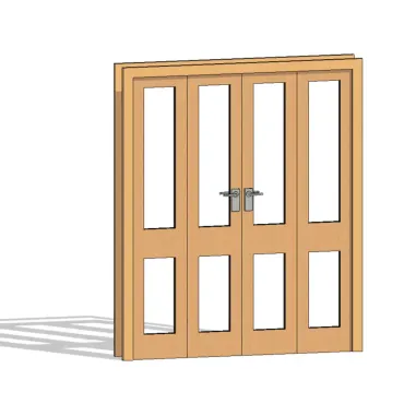 Porta de Madeira 4 Folhas de Abrir com Visor de Vidro