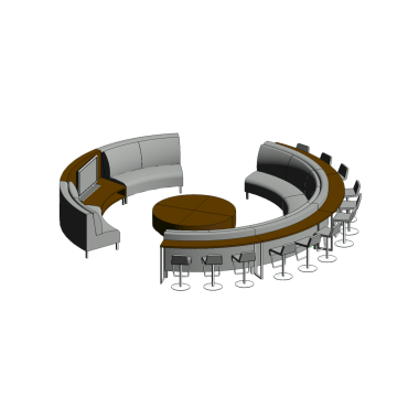 Sofá Modular Circular com balcão e mesa de centro