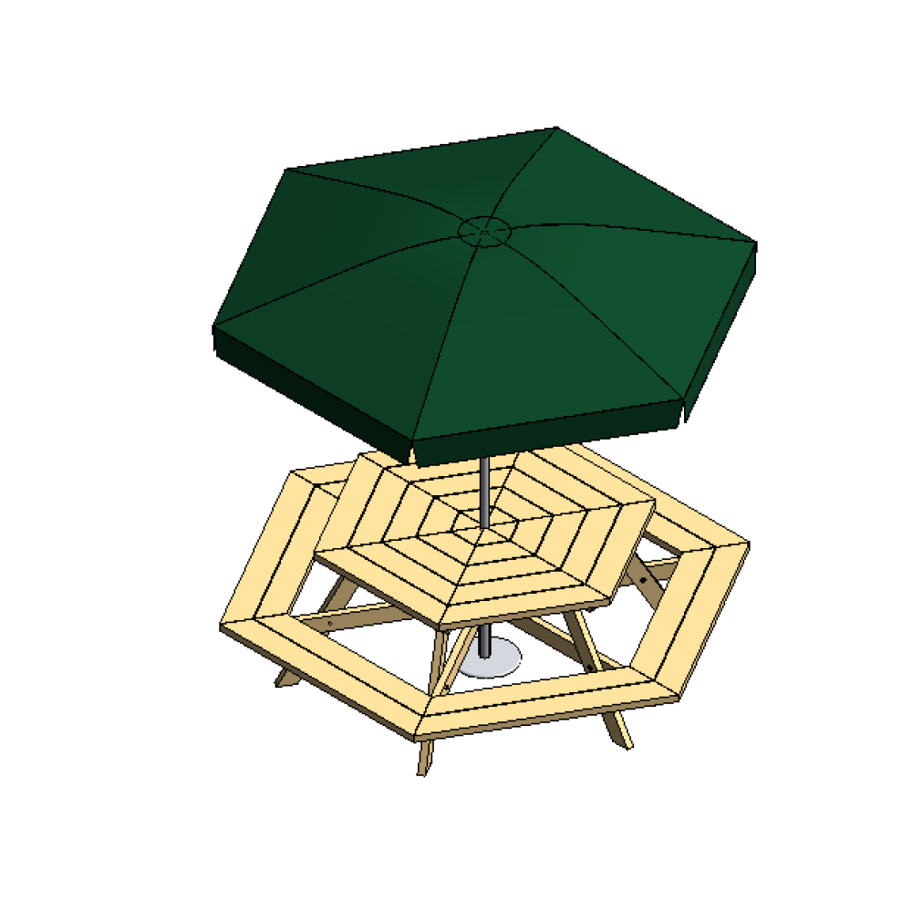Mesa Hexagonal com Guarda-Sol e Banco