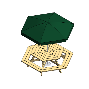 Mesa Hexagonal com Guarda-Sol e Banco